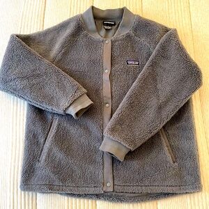 Patagonia high pile sherpa woolyester pile bomber jacket wool blend snap L